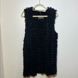 Bella Fare Black Knit Rabbit Fur Vest one size M/L